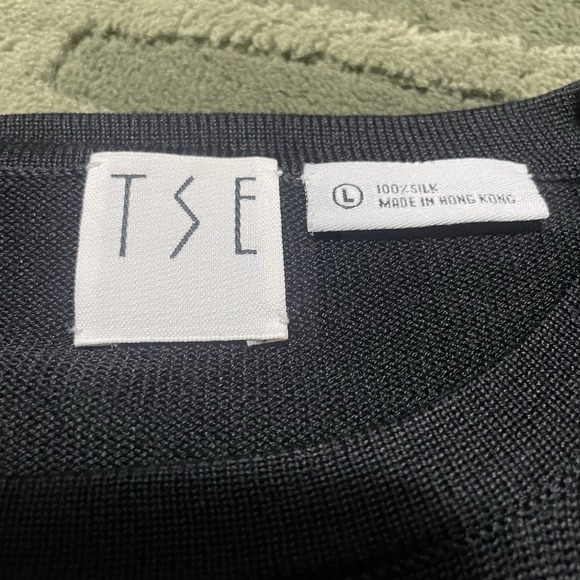 TSE Women's Black Silk Knit Crewneck Pullover Sweater Size L Old Money Classic - Picture 7 of 7